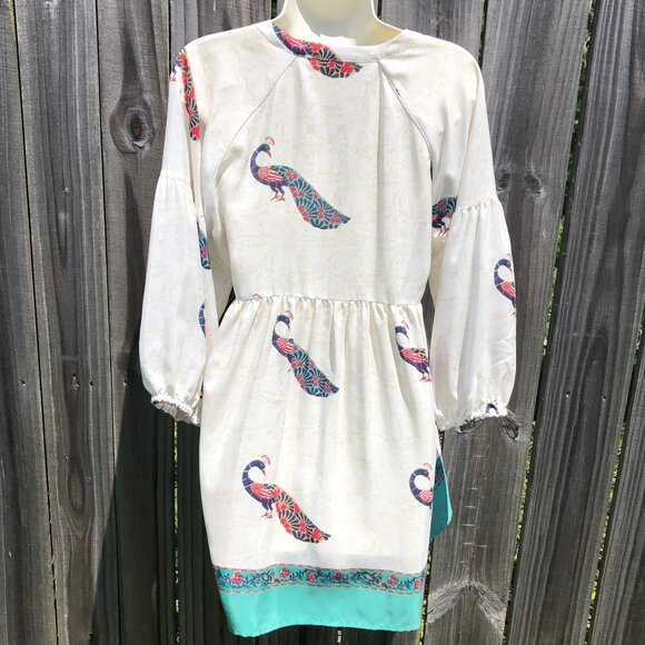 Roller Rabbit Small Silk Blouse Top Shirt Peacock Tassel V Neck Roberta Tunic - Picture 4 of 9